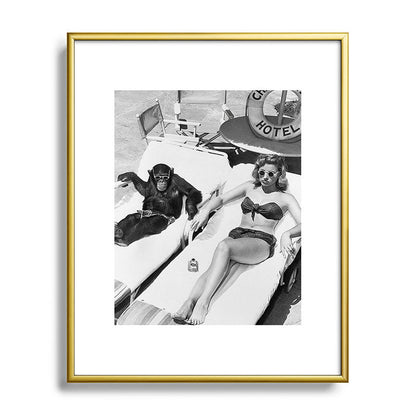 Lady and Chimp Sunbathing, Black and White, Vintage Art Framed Art Print Gallery Image 88