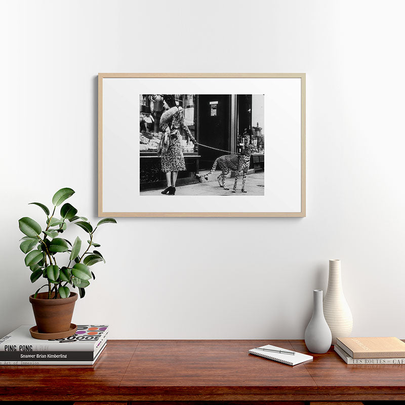 Leopard on a Leash, Black and White Vintage Art Framed Art Print Gallery Image 20
