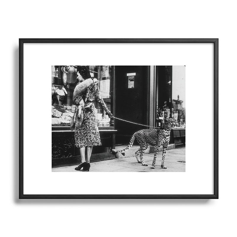 Leopard on a Leash, Black and White Vintage Art Framed Art Print Gallery Image 81