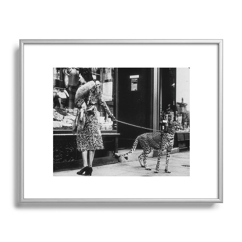 Leopard on a Leash, Black and White Vintage Art Framed Art Print Gallery Image 95