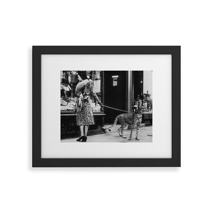 Leopard on a Leash, Black and White Vintage Art Framed Art Print Gallery Image 34