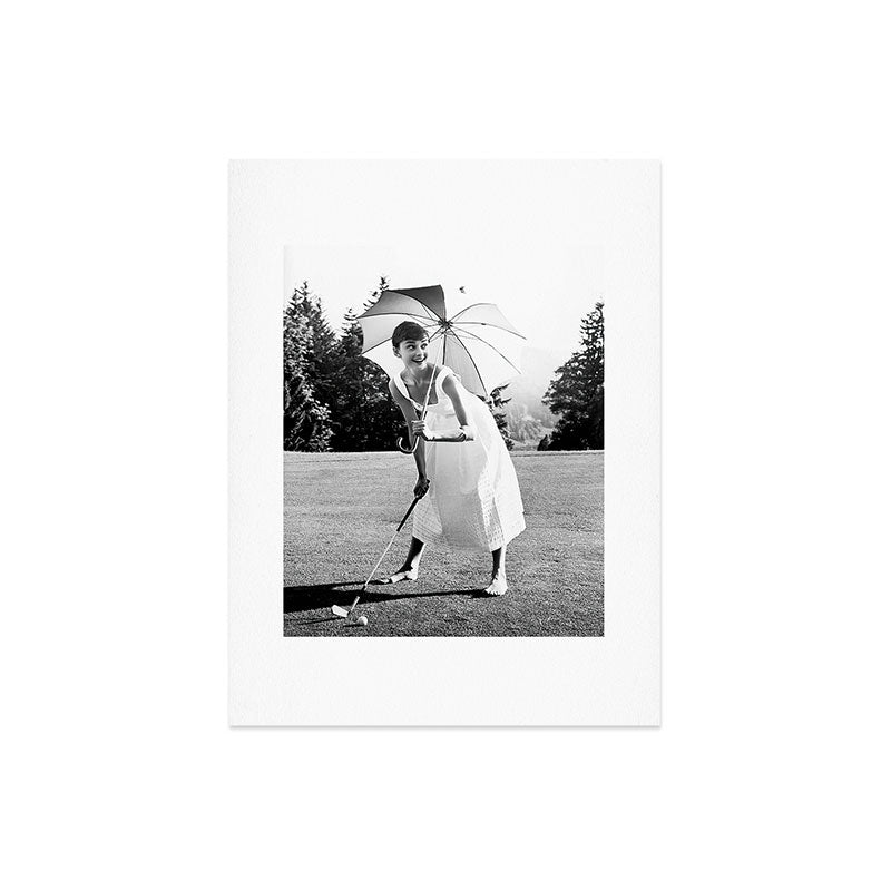 Audrey Hepburn Playing Golf, Black and White Vintage Art Art Print Gallery Image 6