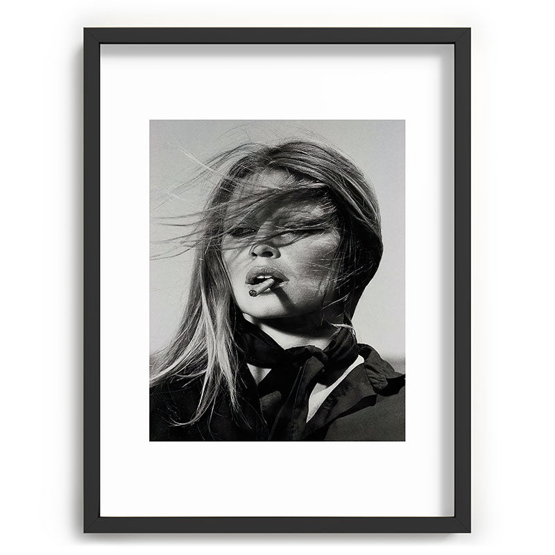 Brigitte Bardot Smoking a Cigarette, Black and White Photograph Framed Art Print Gallery Image 60