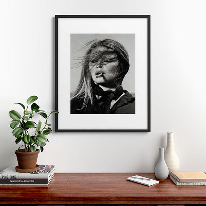 Brigitte Bardot Smoking a Cigarette, Black and White Photograph Framed Art Print Gallery Image 7