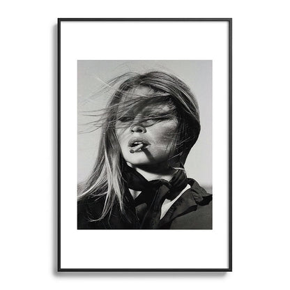 Brigitte Bardot Smoking a Cigarette, Black and White Photograph Framed Art Print Gallery Image 83