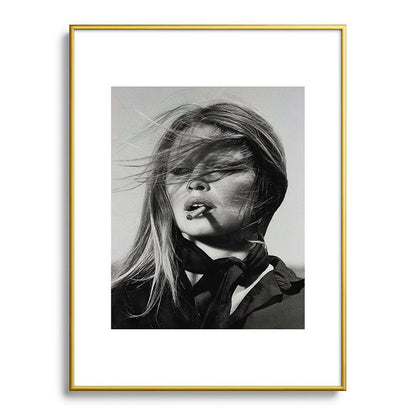 Brigitte Bardot Smoking a Cigarette, Black and White Photograph Framed Art Print Gallery Image 92