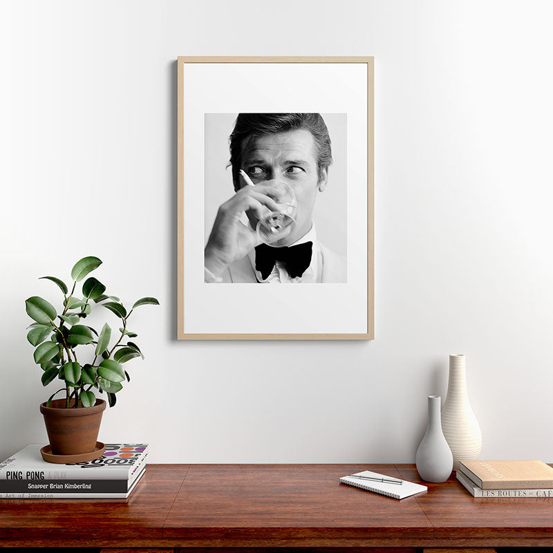 Roger Moore with Martini Retro Vintage Art Framed Art Print Gallery Image 20