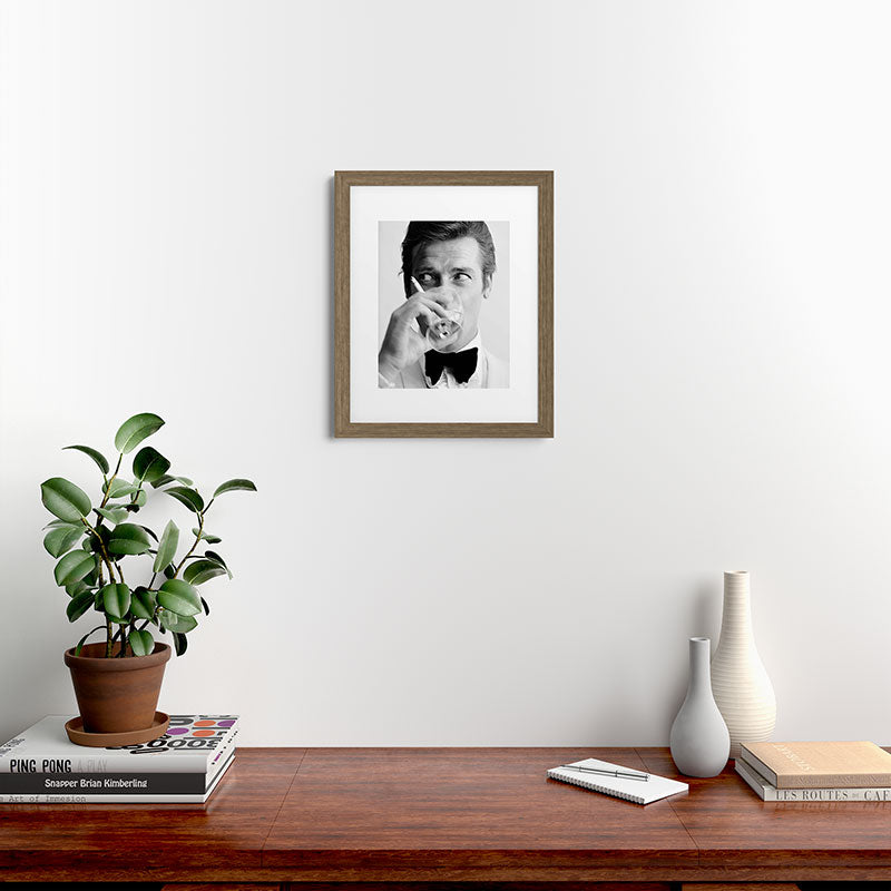 Roger Moore with Martini Retro Vintage Art Framed Art Print Gallery Image 39