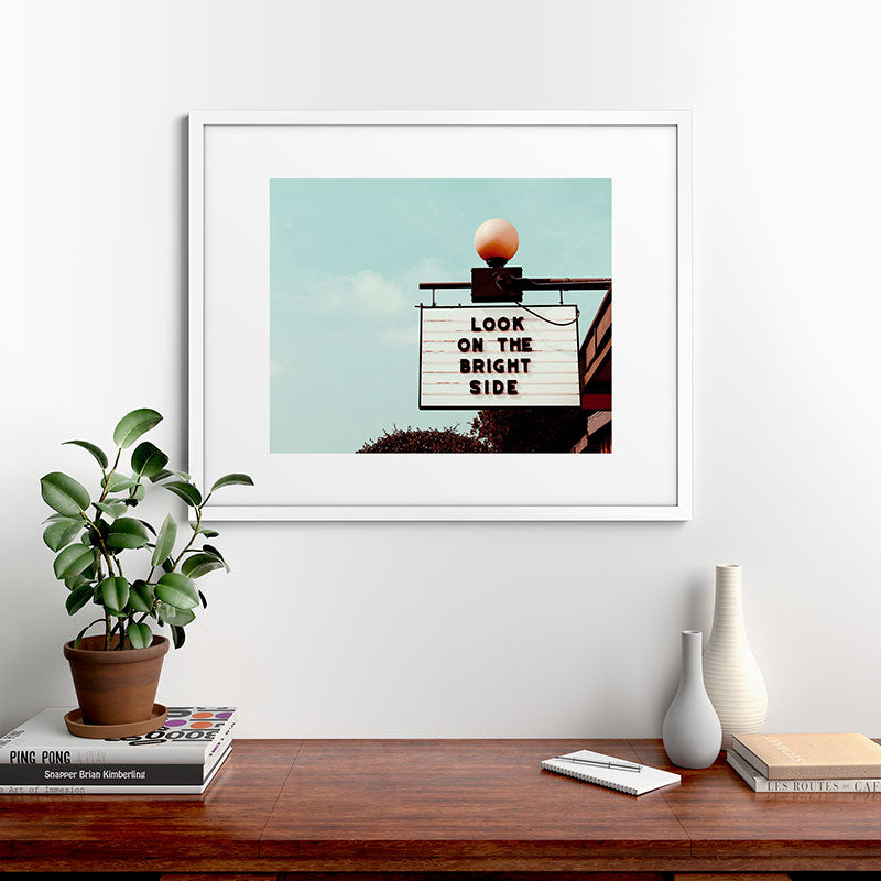 Look on The Bright Side Marquee Sign, Austin Motel, Austin, Texas Framed Art Print Gallery Image 56
